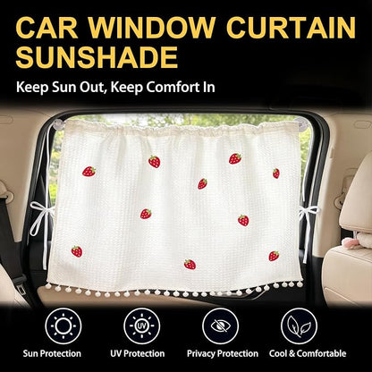 Car Side Window Sun Shade, Cute Blackout Car Window Shade Privacy Curtain for Baby, Automative UV Protection Window Shades with Suction Cup for Back Seat (Strawberries) - Image 4