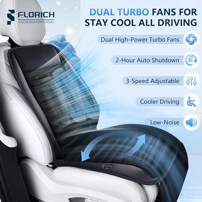 Cooling Car Seat Cover Ventilated Seat Cushion with 2 Powerful Turbo Fans 3-Speed Adjustable 12V-24V Cooling Car Seat Pad for Summer Driving Universal Fit for Car SUV Truck Van - Image 3