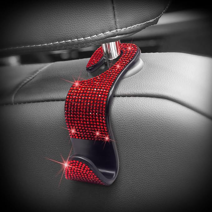 Car Purse Hook Bling Car Headrest Hook for Women Girls, 4 Packs Auto Back Seat Hangers Rear Headrest Hooks for Purse, Bag, Handbag, Grocery (Red) - Image 3