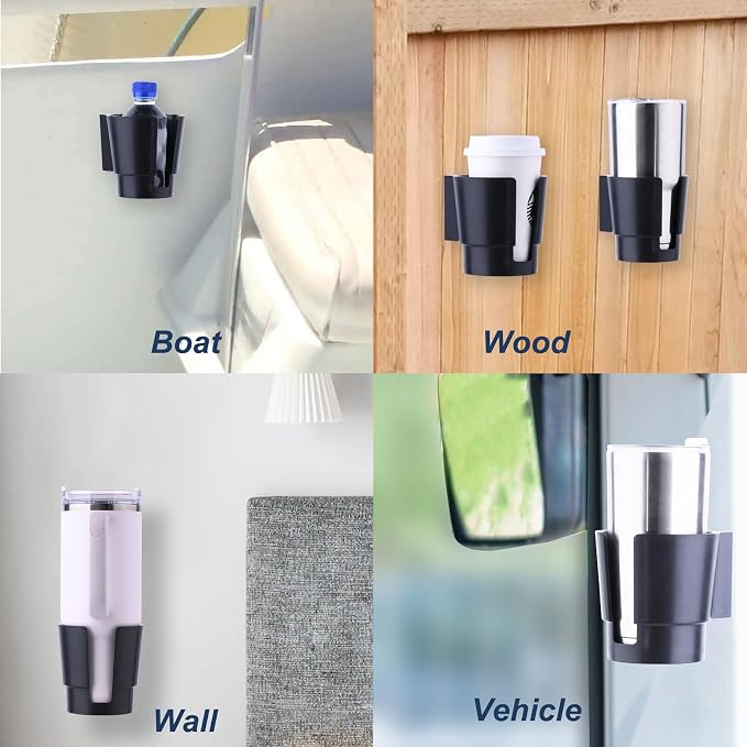 Universal Large Cup Holder Wall Mount, Heavy Duty Plastic Drink Holder | Work for Boat Car Truck RV Bus Tractor Wall Wood, Vertical or Horizontal Mount, Fit Most Cup Bottle Can Tumbler Black 2 Pack - Image 3