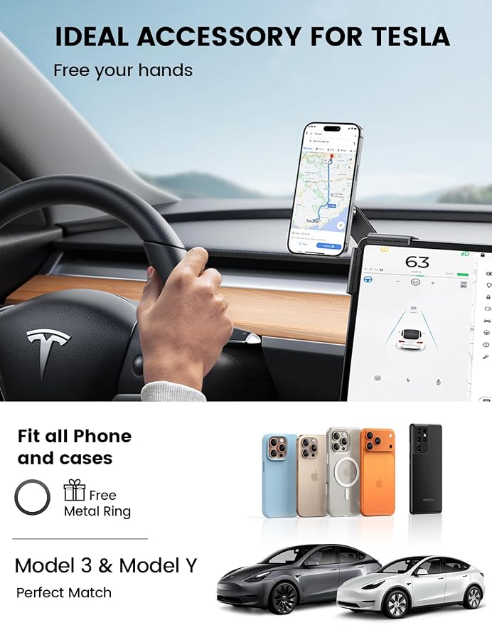 Lamicall Magnetic Phone Holder for Tesla Model 3 and Y Strongest N55 Magnet | No Adhesive for Tesla Phone Mount, One-click Lock Adjustable for Magsafe Car Mount fit iPhone 17 16 15 14 Pro Max All Phones - Image 4