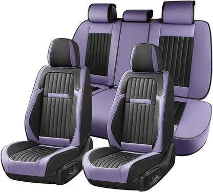 Coverado Car Seat Covers Full Set, Seat Covers for Cars, Car Seat Cover, Car Seat Protector, Leather Car Seat Cushion, Waterproof Car Seat Covers Front Seats and Back Fit for Most Cars(Purple&Black) by COVERADOAUTO