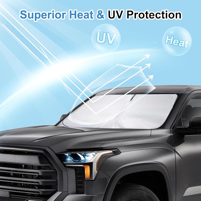 Windshield Sun Shade for 2007 2008 2009 2010-2026 Tundra Toyota | Foldable, Full covered for windshield, Block UV Rays, Heat Reduction, Easy to install, Keeps Car Cooler - Image 2