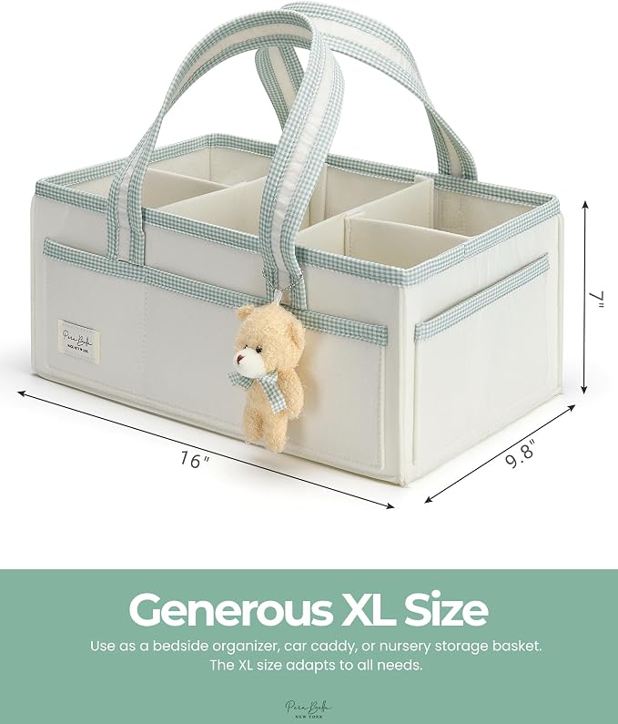 XL Diaper Caddy Organizer With Handle, Baby Shower Gifts Basket Bag, Registry Search Must Haves Items, Newborn Girl Boy Nursery Storage Organizer, Baby Bag Essentials, Car Diaper Caddy Cart - Image 5