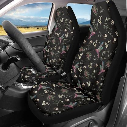 Floral Hummingbird Seat Covers for Car, Universal Stretchy Cars Front Seat Protectors Cover, Women Car Accessories Decoration Saddle Blanket for Bucket Seat, Set of 2 - Image 2