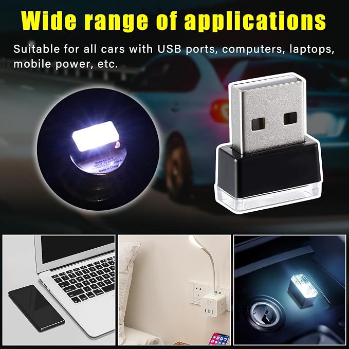 Augeny 4 PCS USB LED Car Interior Atmosphere Lamp, Plug-in USB Decor Night Light, Portable Auto Ambient Lighting Kit, Universal Vehicle Interior Accessories for Most Cars (White) - Image 6