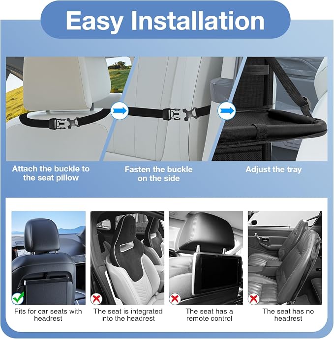 Car Backseat Organizer with Table Tray(2-Pack) 9 Storage Pockets Backseat Car Organizer and storage with Tablet Holder, Kick Mats Back Seat Cover for Kids family Road Trip Essentials Travel | 600d Oxford Fabric, Waterproof & Easy-Clean, Foldable Tray S... - Image 6