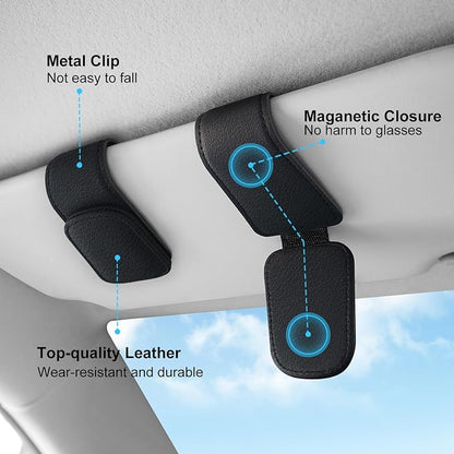TCJJ Sunglasses Holders for Car Visor,Car Magnetic Glasses Holder Leather Sunglasses Clip and Ticket Card Clip Suitable for Car Interior Visor and Different Size Eyeglasses(Black/2) - Image 4