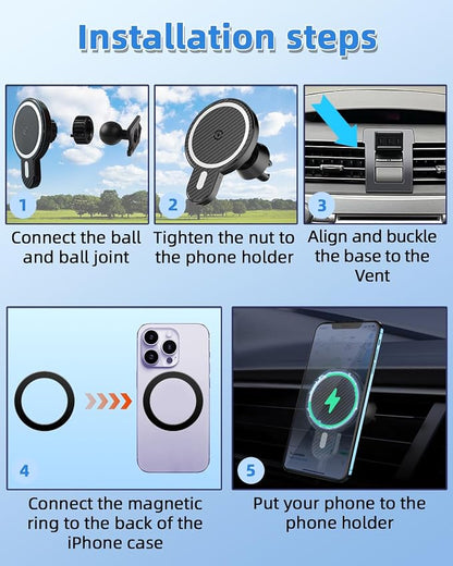 PZK Car Phone Mount for Toyota Camry 2007-2011 Accessories Custom Air Vent | Magnetic 15W Fast Wireless Charger Car Phone Holder with Magsafe 360° Rotation Hands-Free Cell Phone Cradles for iPhone - Image 7