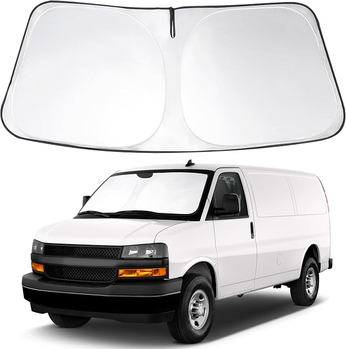 Windshield Sun Shade Sunshade for 1996-2026 Chevrolet Express | Full covered for windshield, Foldable & Durable, Block UV Rays, Reduce Heat, Easy to install, Keeps Car Cooler by LHFLIVE