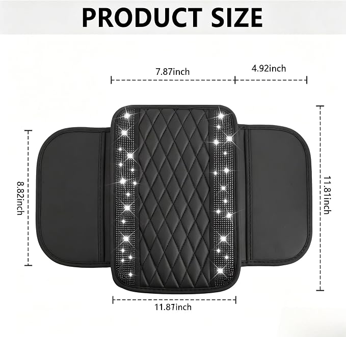 Stacool Upgraded Car Center Console Cover with Rhinestones,Microfiber Leather Car Armrest Cover Cushion with 2 Storage Bags,Universal Cars Armrest Storage Box as Cars Interior Accessories - Image 2