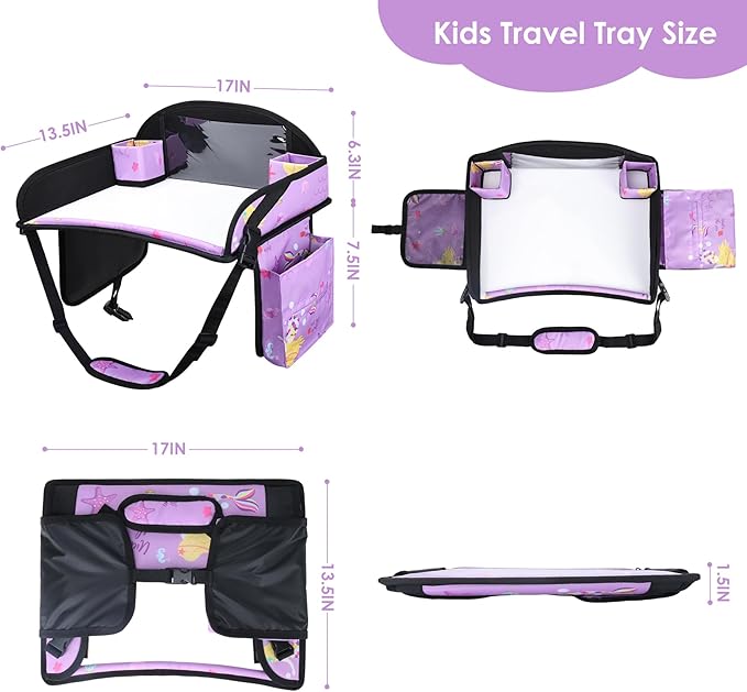 Kids Travel Tray for Toddler Car Seat, Road Trip Activities for Kid | Toddler Car Activities with iPad Holder Stand, Roadtrip Essentials with Dry Erase Board & Cooler Cup Holder,Purple Mermaid - Image 7