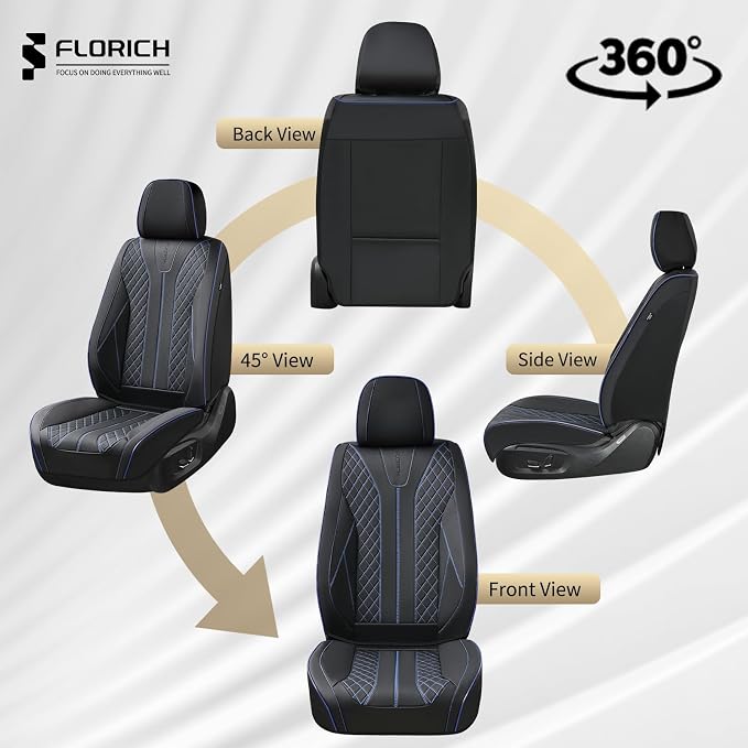 FLORICH Automotive Car Seat Covers Front Seat, Leather Car Seat Cover 2 Pack Waterproof Front Seat Covers Full Coverage Driver Seat Protector Universal Fit for Most Cars SUV Trucks, Black&Blue Line - Image 6