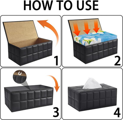 Tissue Box Cover Rectangle Tissue Box Holder PU Leather Facial Organizer with Magnetic Bottom,Decorative Napkin Caddy for Vanity Dresser Night Stand Table Countertop Home Office Car,Black - Image 7