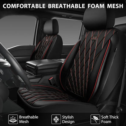 CAR PASS Thick Foam 3D Air Mesh Leather Car Seat Covers Front Seats Only, Breathable Premuim Leather Two Front Seat Cover, Airbag Compatible Universal Fit for 95% Sedan Van Truck SUV,Black and Red - Image 3