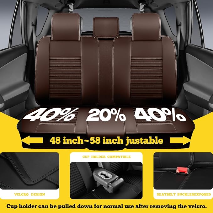 Front Car Seat Covers, Faux Nappa Leather for Sedan SUV, 2 Seats | Waterproof, Breathable and Airbag Compatible, Helps Reduce Slipping, Brown - Image 5