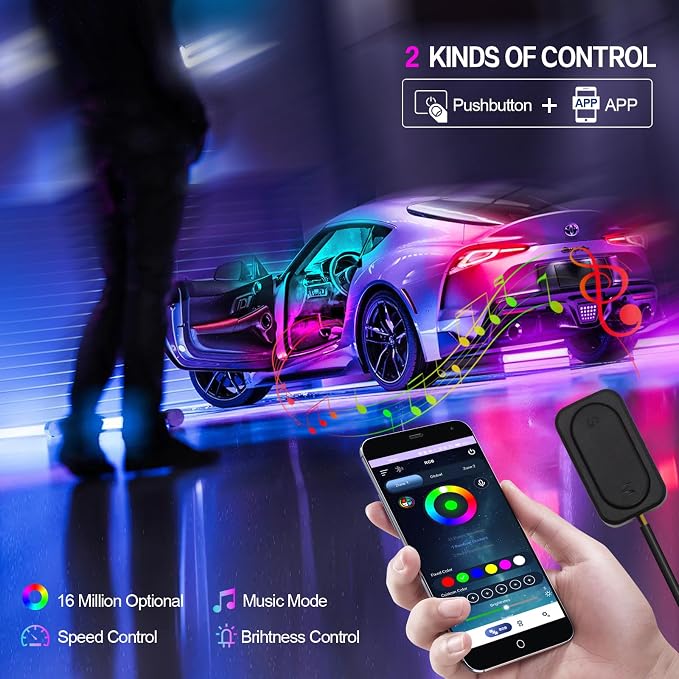 Dreamcolor Acrylic Car Interior Lights 22 in 1 RGB LED Strip Lights APP Control Zoned Control System 252 Color Modes DIY Fiber Optic Ambient Lighting Kits Music Car Neon Light Kits New Version - Image 6