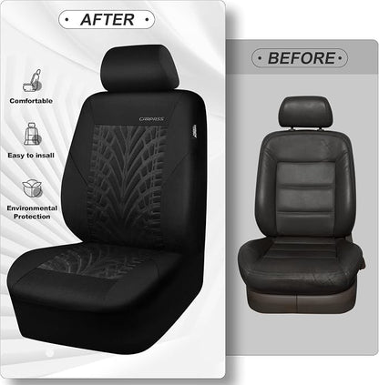 CAR PASS Car Seat Covers Two Front Only for Car, 3D Tyre Print Automotive Interior Covers, Airbag Compatible, Quick Setup Universal Fit Seat Covers for Car, Truck, SUV(Black) - Image 6