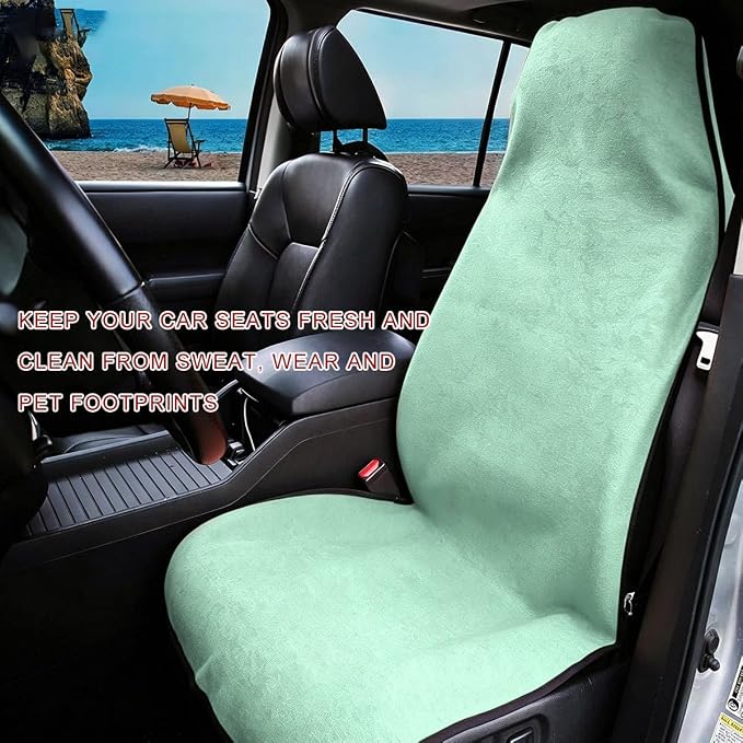 Car Towel Seat Cover, Waterproof Non-Slip Front Seat Protector for Post Gym Workout Beach Hiking, Sweatproof Washable Bucket Seat Protective Cover for Car SUV Truck Sedan (Mint Green) - Image 4