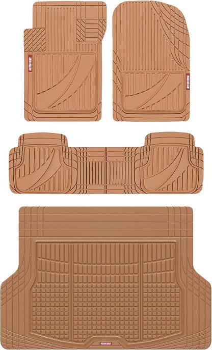 Motor Trend FlexTough Advanced Heavy Duty Beige Rubber Car Floor Mats & Cargo Liner for SUV & Car Full Set - Universal Trim to Fit All Weather Automotive Floor Mat & Cargo Liners for SUV, Car, & Van by MotorTrend
