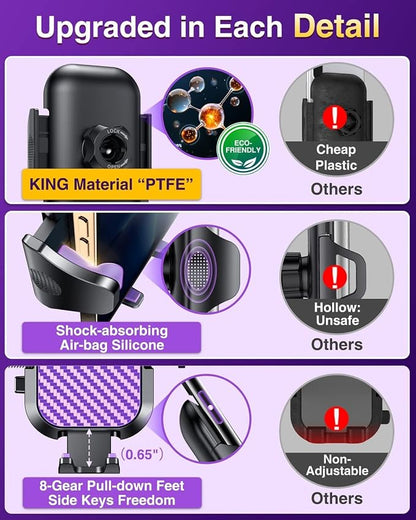 VANMASS [True Military-Grade] Car Phone Holder [Upgraded Suction & Clip] Cell Phone Mount for Dashboard Windshield Vent Truck Cradle Dash Stand for iPhone 16 Pro Max 15 14 13 12 Android, Purple - Image 7