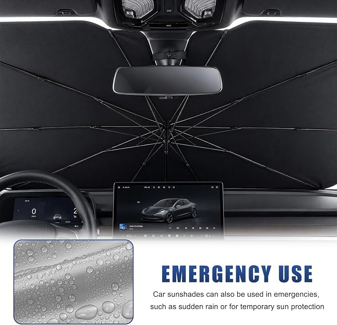 Car Sun Shade for Windshield, 51.2"x28.3" Foldable Auto Sun Visor Protective Umbrella UV Rays Protection, Universal Windshield Sunshade Umbrella Keep Cool for Car SUV MPV (Standard) - Image 5
