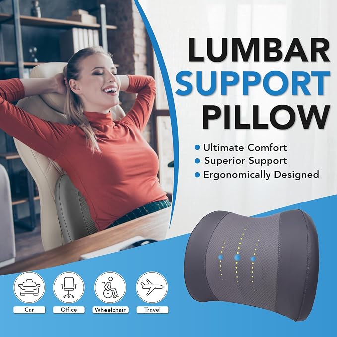 Lofty Aim Lumbar Support Pillow for Car, Car Seat Back Support for Driving | Memory Foam Car Lumbar Support for Driving Seat, Car Back Cushion, Adjustable Straps, Lower Back Pillow, Dark Grey - Image 2