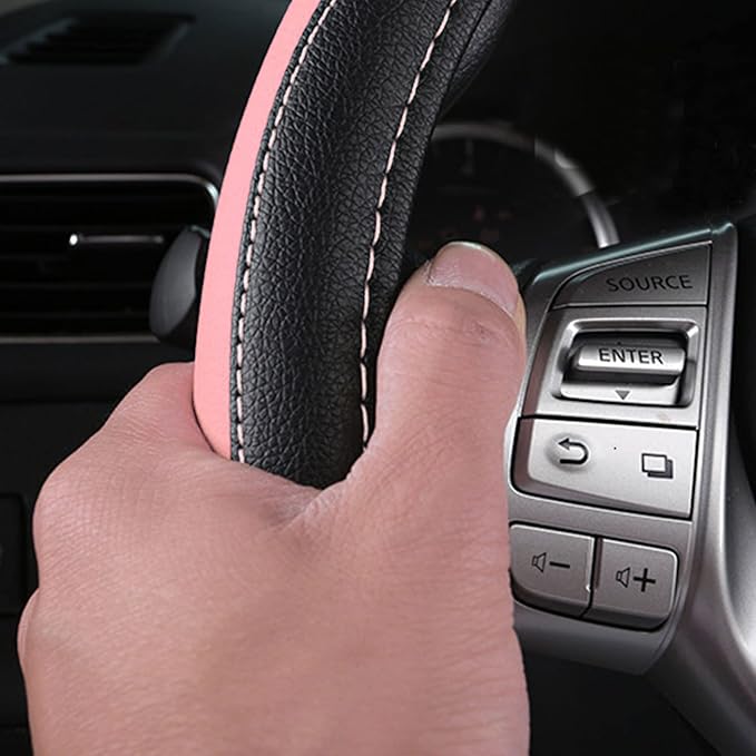 Leather Car Steering Wheel Cover, Universal Fit for Most Cars, Pink | Microfiber Leather,Non-Slip Breathable Auto Steering Wheel Protector - Image 4