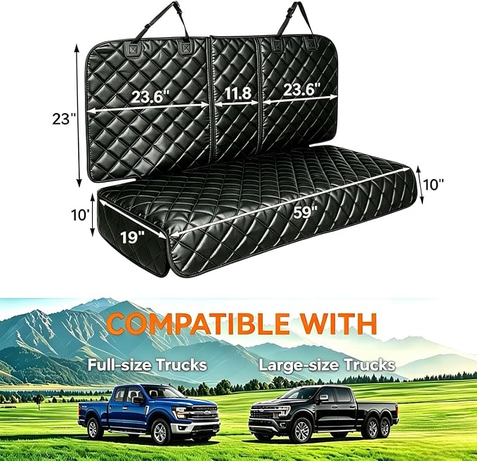 Dog Car Seat Cover for Back Seat,PU Leather Truck Back Seat Cover,XL,Black | Waterproof,Nonslip,Heavy-Duty Bench Seat Covers for Trucks Ford F150/Chevrolet Silverado/Ram1500/GMC Sierra/Toyota - Image 2