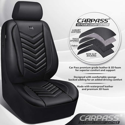 CAR PASS 3D Foam Faux Leather Seat Covers Full Set,Waterproof Leather Seat Cover for Cars,Luxury Universal Fit for SUV Truck Sedan Automotive, Armrest Airbag Compatible Anti-Slip, All Black - Image 6