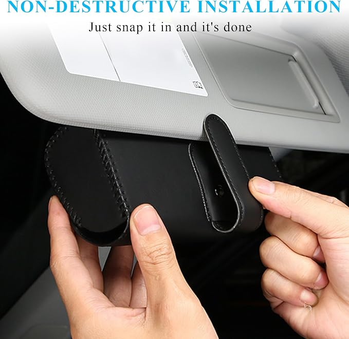 Sunglasses Holder for Car Sun Visor, Leather Auto Eyeglasses Organizer Box with Hidden Magnetic Closure, Vehicle Glasses Case Clip Holder, Car Accessories for Women Men (Black) - Image 5
