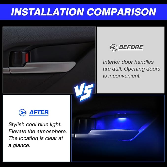 Powerty LED Light for 2018-2023 2024 Toyota Camry Accessories Inner Door Handle Bowl Mood Lighting Decorative Interior Lamp 4PCS Blue - Image 4