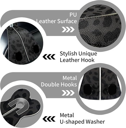 XIANGYUAN 2PCS PU Leather Car Seat Back Storage Headrest Hook,Purse Holder Bags Hanger,Women Car Accessories Organization(Black Leopard Print) - Image 2