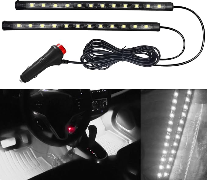 Car LED Strip Light, Interior Car Lights, 12V 24 LED Auto Atmosphere Lamps with Cigarette Lighter, Auto Lamp Ambient Night Light Strip Lighting Kit for Vehicles (Cigarette Lighter/White) by Unknown