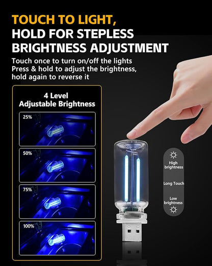 2PCS USB Lights for Car, Touch Adjustment Lights, Plug in USB Vehicle Interior Ambient Light, Mini LED Retro Bulb Glass Bottle Night Light for Camping, Holiday Decoration, Party, Bedroom (Blue) - Image 4