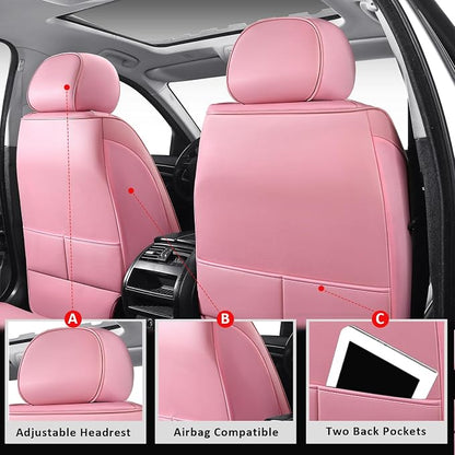 MIROZO Car Seat Covers Full Coverage for SUV Sedan Truck,Pink Full Set | Leather Car Seat Covers,Automotive Seat Protector Waterproof Seat Cover For SUV Sedan Truck For Families, Pets, Commuter - Image 3