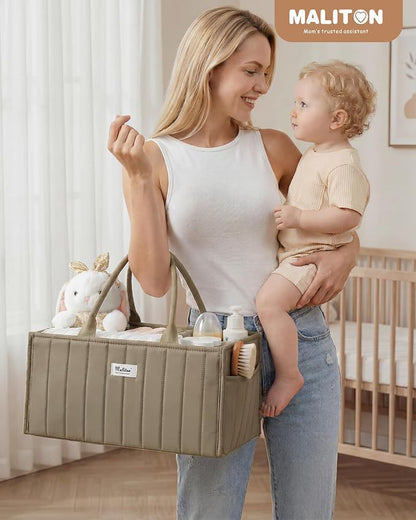 Maliton Baby Diaper Caddy Organizer for Changing Table, Brown | Portable Car Diaper Organizer Caddy with 2 Side Pockets - Versatile Storage Basket for Wipes and Baby Essentials - Image 6