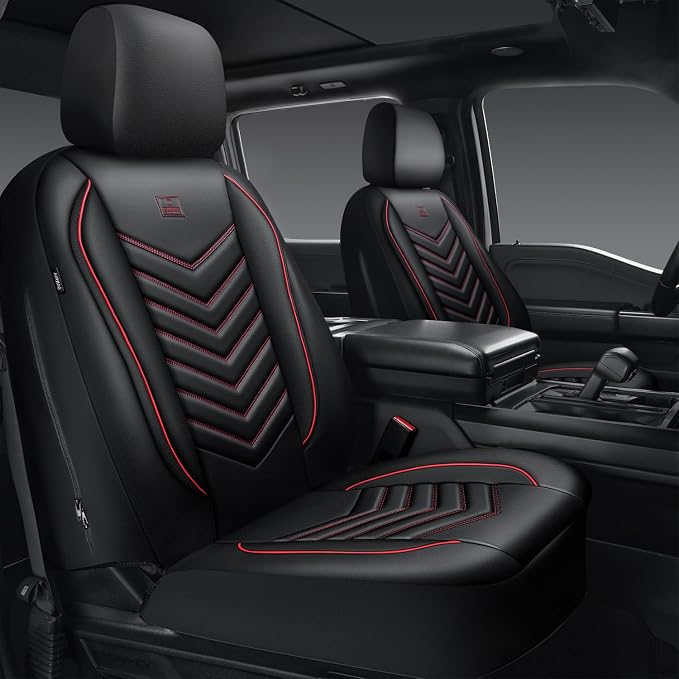 CAR PASS 3D Foam Faux Leather Seat Covers Front Seats,Waterproof Leather Front Seat Cover for Car,Universal Fit for SUV Truck Sedan Automotive,Armrest Airbag Compatible Anti-Slip, Black and Red by CARPASS