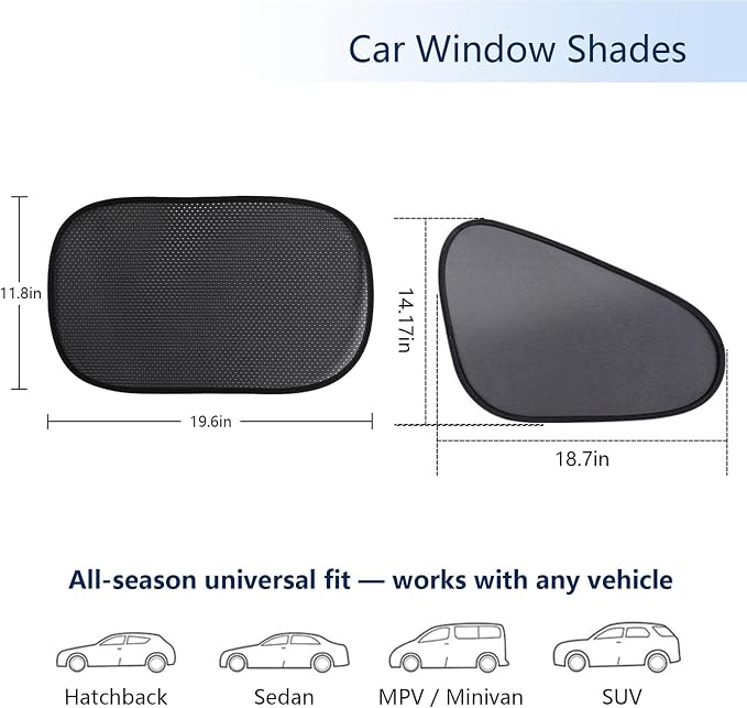 2 Pack Car Window Shades, Mesh Static Adsorption Side Window Sunshade, Anti-UV Glare Heat Protection, Foldable Universal Fit for Cars SUV Van，Before - Image 5
