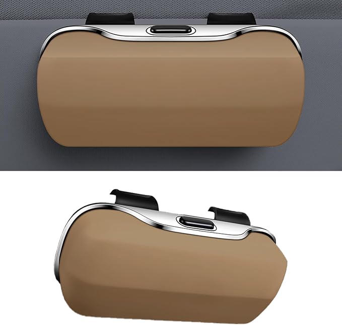 Sunglasses Holder for Car Sun Visor, Protective Automotive Eyeglasses Storage Case Hanger, Car Sunglass Holder Suitable for Truck and Sedan to Place Sunglass (Beige) by Unknown