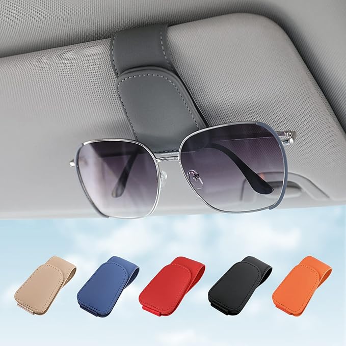 Sunglass Holder for Car Sun Visor Sunglasses Clip Car accessories -Gray | sun visor organizer, ticket card clip, eyeglass sunglasses holder, one-handed magnetic, anti-scratch, car stuff for women men by KanSmart
