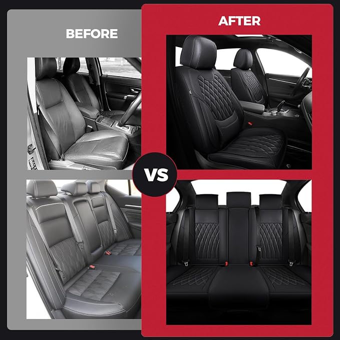 FREESOO Car Seat Covers Full Set Faux Leather Universal Fit Black | faux nappa leather seat covers, waterproof breathable, full set lumbar support, front rear covers, fit sedans suvs pickups - Image 9