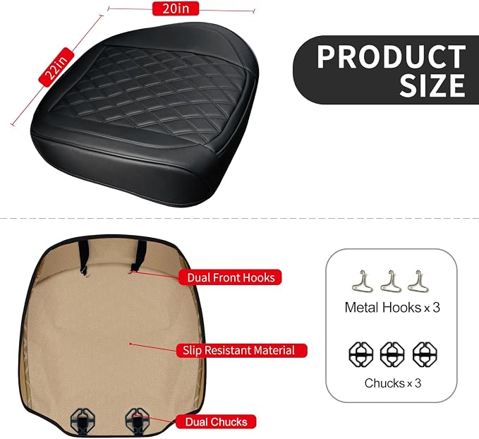 BEITK 1 Pack Leather Front Car Seat Bottom Cover Black | PU leather,Waterproof, Full Wrap, Non-slip, Universal Fit for Sedan Truck SUV, Easy to Install - Image 2