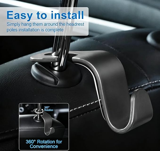 SYSDTTD Headrest Hooks for Car Purse Hook fit Universal Vehicle Car Accessories for Women Purse Holder Black - Image 2