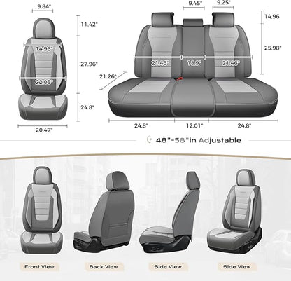 Coverado Car Seat Covers Full Set, Nappa Leather Seat Covers for Cars, Car Seat Protector Car Seat Cushion, Front and Back Seat Protectors Cushions Universal Fit for Most Cars (Gray&Light Gray) - Image 3