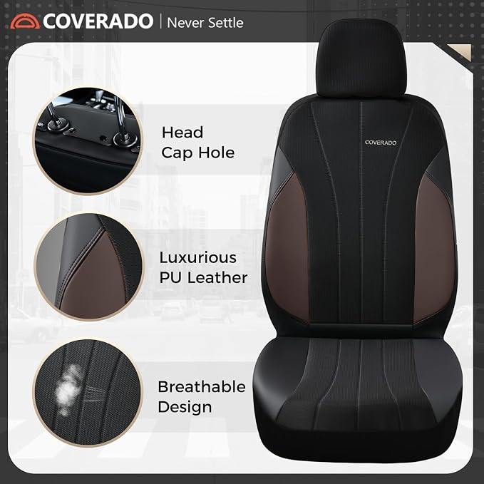 Coverado Car Seat Covers Front Seats, Luxury Seat Covers Full Set, Mesh Breathable Seat Protectors, 2 Seats Driver Seat Covers, Universal Fit for SUV, Sedan, Truck - Image 2
