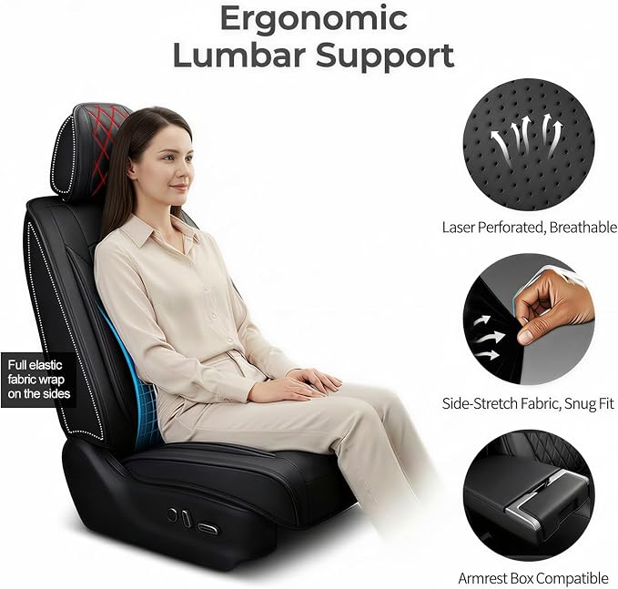 Fit for Prius Car Seat Covers Compatible with Toyota Prius 2001-2026 - Waterproof Breathable Leather Automotive Seat Cushions Protector,Airbag Compatible,Only 2 Front seat Covers(Redline) - Image 8