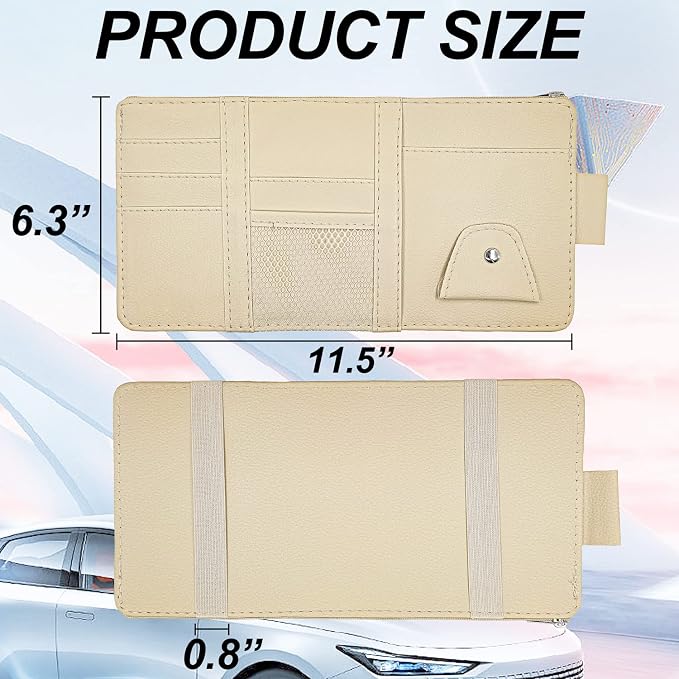 Keedolla Car Sun Visor Organizer Auto Interior Accessories Pocket Organizer, Sunglasses Holder Car Truck Visor Storage Pouch for Cards, Pens and Document - Beige - Image 3