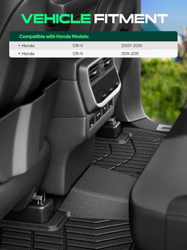 YHTAUTO Automotive Floor Mats for Honda CR-V 2007-2011 | TPE All Weather Car Mats, Anti-Slip & Custom Fit Floor Liners | Front & 2nd Row, Black, Set of 3 - Image 3