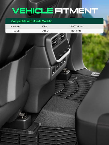 YHTAUTO Automotive Floor Mats for Honda CR-V 2007-2011 | TPE All Weather Car Mats, Anti-Slip & Custom Fit Floor Liners | Front & 2nd Row, Black, Set of 3 - Image 3
